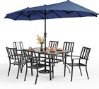 8Piece Patio Dining Set Outdoor Patio Table and Chairs with Umbrella,Navy Blue