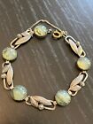 Antique Arts and Crafts Moss Agate 935 Sterling Silver Flower Bracelet