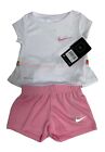 NEW Nike Infant Baby Girl 2 Piece Top & Shorts Set White Pink DRI-FIT, 18 months