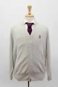NWT$4800 Brunello Cucinelli Men's 100% Cashmere Logo Zip Cardigan Sweater M A242