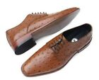 Handmade men tan ostrich leather derby shoes, oxford lace up dress shoes for men