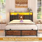 Full Size Bed Frame with Upholstered Headboard Storage ,Power Outlets LED Lights