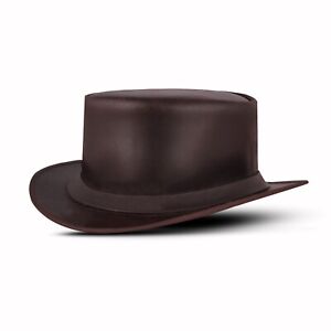 Fashion Shapeable Brown Genuine Leather Fashion Top Hat