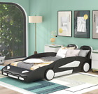 Camas para Niños Toddler Kids Car-Shaped Day Bed Wood Frame PU Leather Black