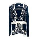 DIDI Black Embroidered Crochet Tie Waist Collared Boho Cardigan Sweater Size L