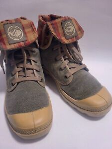 Palladium Canvas Fold Over Red Plaid Lace-Up Boots Womens Size 9