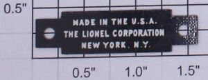 Lionel 671-158 Collector Nameplate with Lionel Printing