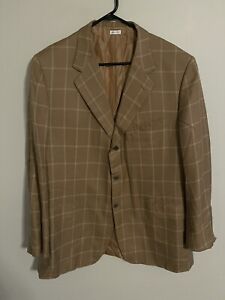 Brioni Nomentando Wool Mohair Silk Tan Windowpane Suit Jacket Blazer - Men's 50L