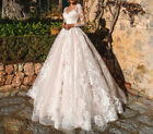 A Line Wedding Dresses Illusion Long Sleeve Scoop Neck Lace Applique Bridal Gown