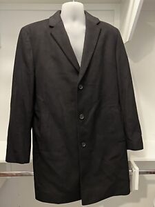 Hugo Boss Men 44R Black Wool/Cashmere Blend Long 3 Buttons Trench Overcoat