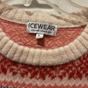 Icewear Iceland Women’s  Norwegian Style Sweater  Pink Red White Stripe LG A7