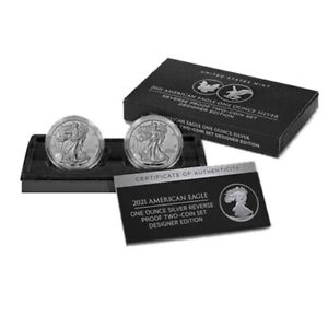 2021 Reverse Proof American Silver Eagle 2-Coin Designer Set (T 1, 2)