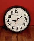 Vintage TIMEX Electric Wall Clock #4984T Quartz School House Brown Frame 14.5”
