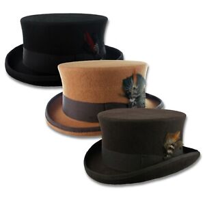 Wool Felt Coachman Top Hat Steampunk Tophat Topper Tuxedo Victorian Deadmans