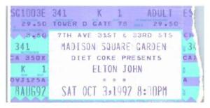Elton John Ticket Stub October 3 1992 Madison Square Garden New York City