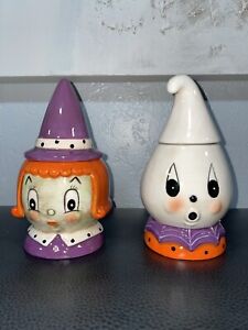 NEW! Johanna Parker Mini Witch And Ghost Candy Jar Canister WithA Lid Halloween