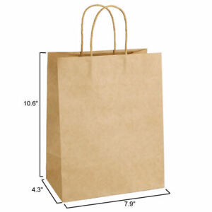 100 Brown Kraft Paper Gift Bags with Handles Packaging Retail Merchandise Bag