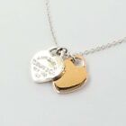Used Tiffany Return To Double Heart Rubed Metal Necklace Silver Pink Gold F135