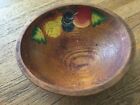 Rustic Vintage Farmhouse Hand Painted Footed Wooden Bowl Fruit Motif