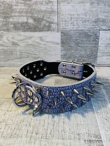 Spiked Purple Gray Leather Large Dog Collar Faux Alligator Skin NEW 24.5”