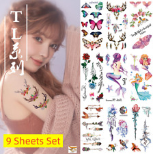 9 Sheets /Set Colorful Temporary Tattoo Stickers Waterproof Mermaid Arm Body Art