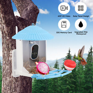 Smart Bird Feeder with 4MP HD Camera AI Recognition Solar Powered 32GB TF Card a