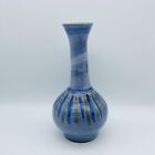 New ListingStudio Art Pottery Vase Artist Signed Blue Stoneware Handpainted Vintage 8” Tall