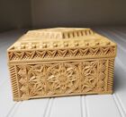 Vintage Hand Carved Wood Box Intricately Carved Geometric Lined 6.5