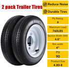 2 Pack 4.80x8 480-8 4.80-8 Trailer Tires On 8'' Rim 4 Lug 6PR Load Range C 6 PLY