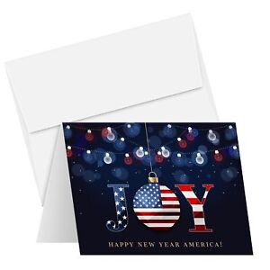 2024 Happy New Year America! – Xmas Fold Over Greeting Cards & Envelopes (Bla...