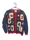Vintage Womens Carly St. Claire Blue Christmas Cardigan Holiday Sweater Sz Small