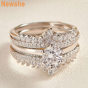 Newshe Jewelry 2CT Wedding Ring Set Engagement Promise Rings Sterling Silver CZ