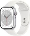Apple Watch Series 8 GPS 45 mm Silver Aluminum Case w White Sport Band *NEW* S/M