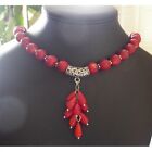 Beautiful 925 Red Bead Necklace Designer Signed FAS - 18