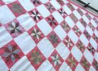 New ListingAntique 1800's Eight Point Star Quilt Top Calico Double Pink hand stitched Vtg