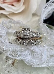 2.8Ct Round Lab Created Diamond Wedding 14K Two-Tone Gold Filled Bridal Ring Set