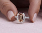 3.81 Ct Emerald Cut Diamond Lab Created Fancy Intense Pink Ring 14k White Gold