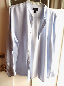 Club Room Luxury Men Linen Shirt Blue Long Sleeve Luxury Preppy Collarless L