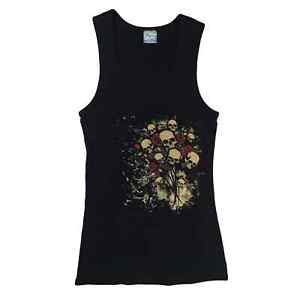 Y2K Skull Bouquet Roses Ribbed Tank Top Womens Large Mall Goth Cyber Grunge Vtg