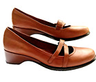 Michelle D Womens Shoes 9.5 Brown Slip On Leather Mary Janes Wedge Heel Straps
