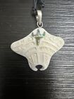 Manta Ray Abalone Shell Sterling Silver 925 Carved Bone Cow Pendant Necklace