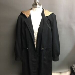 Full Length Trench Coat Women's 10 Black 100% Polyester Button Front Long Sleeve