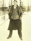 R4 Photograph Attractive Handsome Man In Overcoat Snow 1920-30's