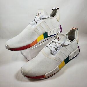 Adidas NMD R1 Men Size 14 Pride Shoes Sneakers FY9024 White Rainbow
