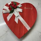 Vintage FANNIE MAY RED HEART SHAPED VALENTINE CANDY BOX Fabric Bow Flowers