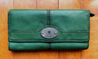 EUC Fossil Maddox Keyper Tri-fold Forrest Green Pebbled Leather Wallet