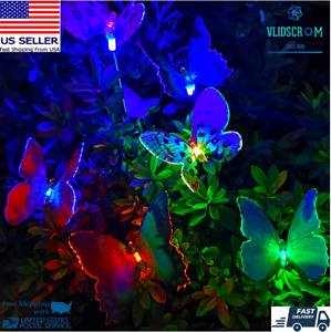 LED Solar Powered Butterfly Fiber Fairy String Lights Lamps Holiday Deco Garden
