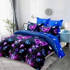 Butterfly Comforter Set Queen Size, 3Pcs Pink Purple Blue Black Animals Butterfl
