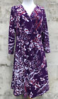 VIVIENNE TAM Purple Floral Dress Size Medium Stretch V-Neck 3/4 Sleeve Faux Wrap