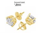 1.00 Carat TW Real Natural Round Diamond Solitaire Stud Earrings 14k Yellow Gold